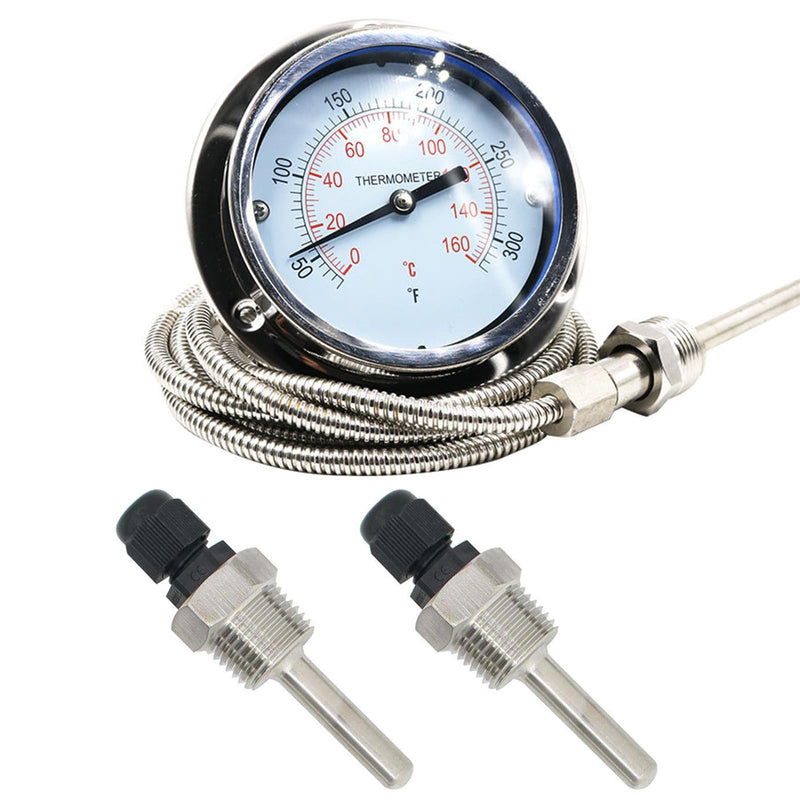 2 x 50 mm immersion sleeve G1/2 inch thread for temperature sensor, immersion sleeves temperature sensor, stainless steel immersion sleeves, immersion protection tubes for thermocouples, protective tube for temperature sensor