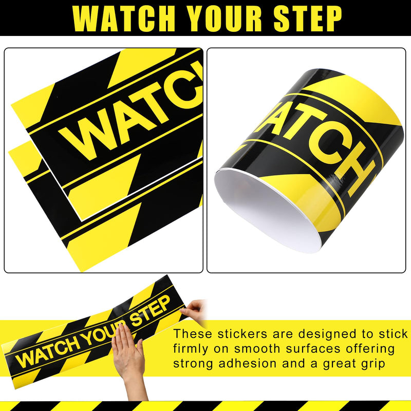 Boao 12 Pcs Watch Your Step Floor Decals Stickers, 20 x 5 Inch Self-Adhesive Vinyl Sticker, Watch Your Step Floor Sticker Anti Slip Warning Tape for Workplace Safety Wet Stair Caution