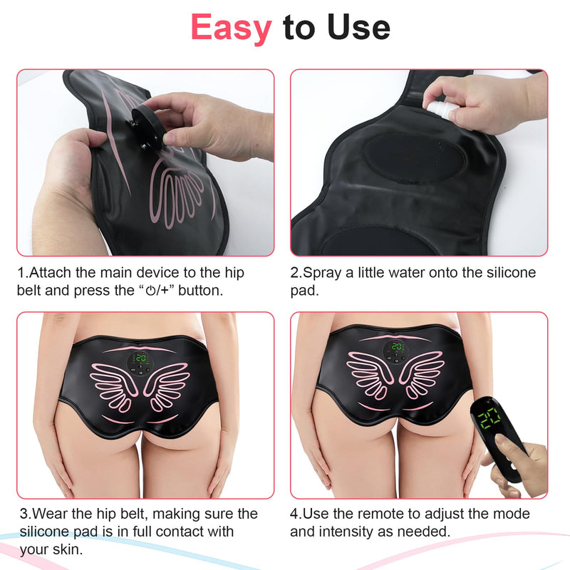 Booty Trainer for Women, Butt Lifting Machine Glute Muscle Stimulator, 8 Modes & 20-Level Intensity Muscle Toner Stimulator Adjustable Abs Stimulator, Home Workout Equipment with Extension Strap Black
