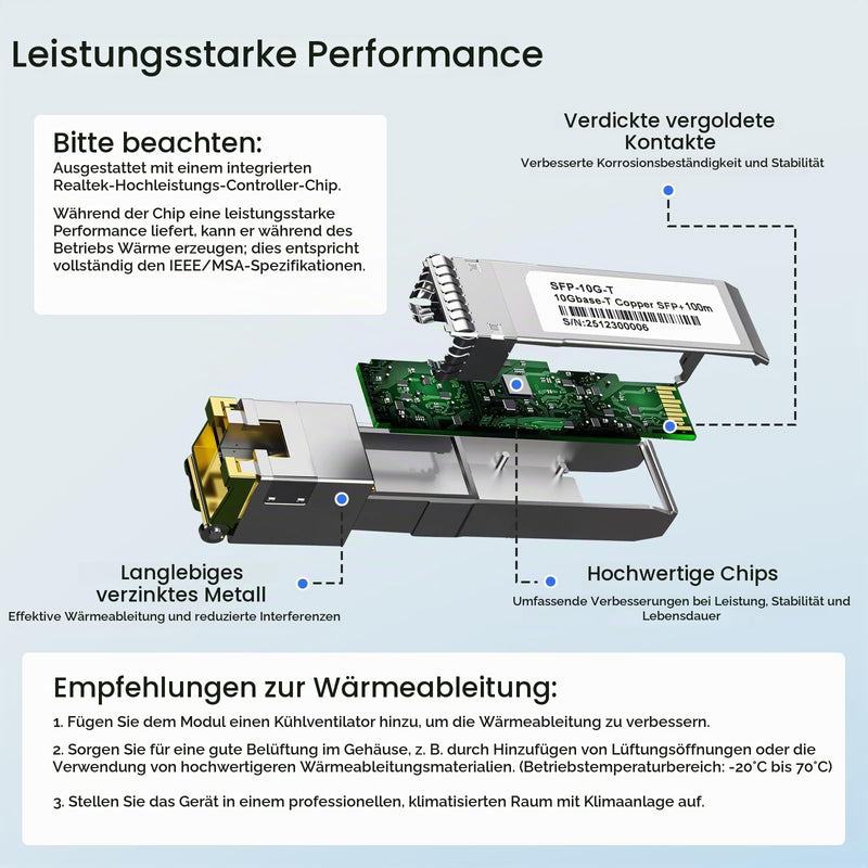 1.25/2.5/5/10GBase-T 10Gb SFP+ to RJ45 Copper Transceiver Module with Realtek Chip & DDM for Cisco SFP-10G-T-S/Ubiquiti UF-RJ45-10G/MikroTik S+RJ10/Netgear/D-Link/Supermicro/TP-Link, up to 10 0 m