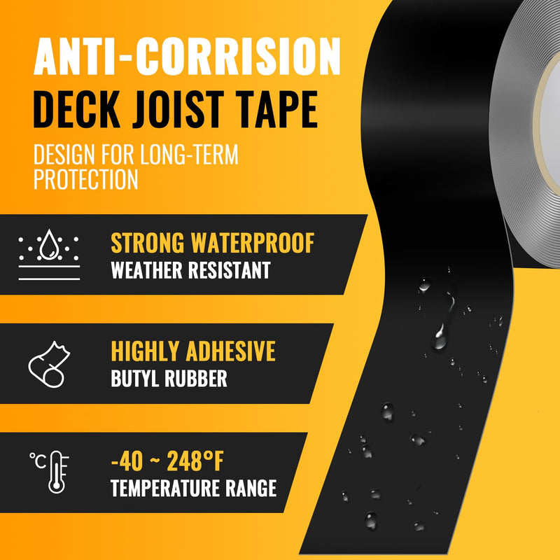 VIVIDA Butyl Joist Tape for Decking 1-5/8" × 50' (2 Roll), Waterproof Deck Joist Butyl Sealant Tape for Wood Beams, Roof 1-5/8"×50′ (2 Rolls)