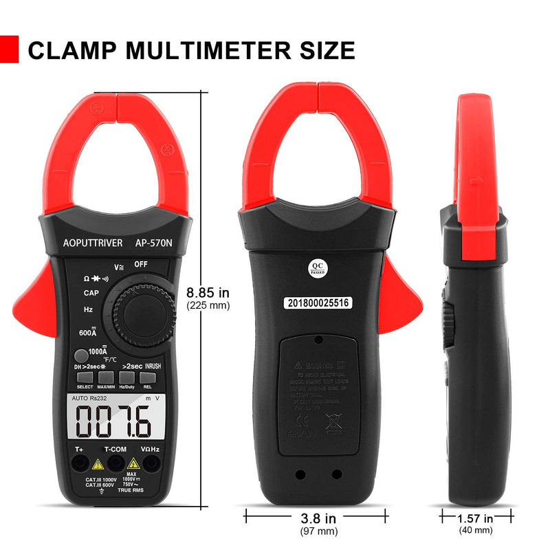 [Australia - AusPower] - Clamp Meter AP-570N TRMS 6000 Counts Clamp Meter AC DC Clamp Meter with Automatic Range, Resistance, Cap, Hz, Duty Cycle, Temperature, Inrush Current Test 