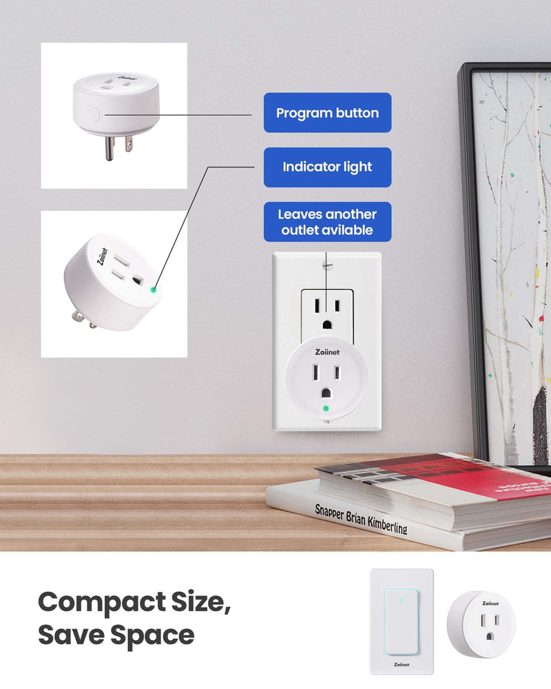 Zoiinet Smart Plug Switch, 2.4G WiFi Outlet Time Switch, Compatible with Alexa, Google Home, Smart Life & IFTTT APP, Voice Control & Timer, Buckle Design & Removable, No Hub Needed, Programmable 1 Switch 1 Outlet