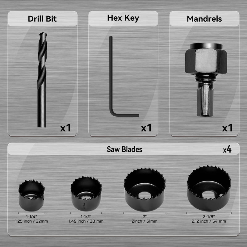 [Australia - AusPower] - KATA 6PCS Hole Saw Kit 1-1/4" to 2-1/8"(32-54mm) Hole Saw Set in Case with Mandrels and Hex Key for Soft Wood, PVC Board, Plywood 6PC 
