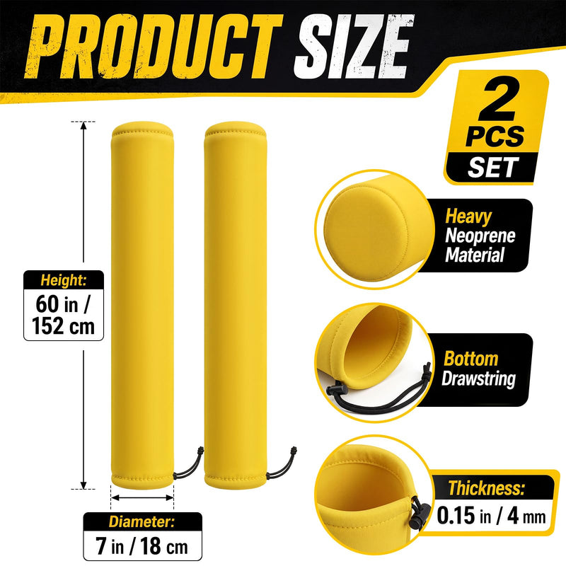 SATINIOR 2 Pack Neoprene Safety Bollard Cover, 0.16" Thick Fits up to 60 x 7 Heavy Duty Flat Top Bollard Post Sleeve with Drawstring, Safety Cover for Parking Lot Garage Warehouse Dock, Yellow 60 x 7 Inch