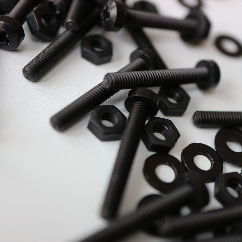 [Australia - AusPower] - 20 x Black Pan Head Screws Polypropylene (PP) Plastic Nuts and Bolts, M3 x 20mm, Washers, (3/32 x 25/32 in) 