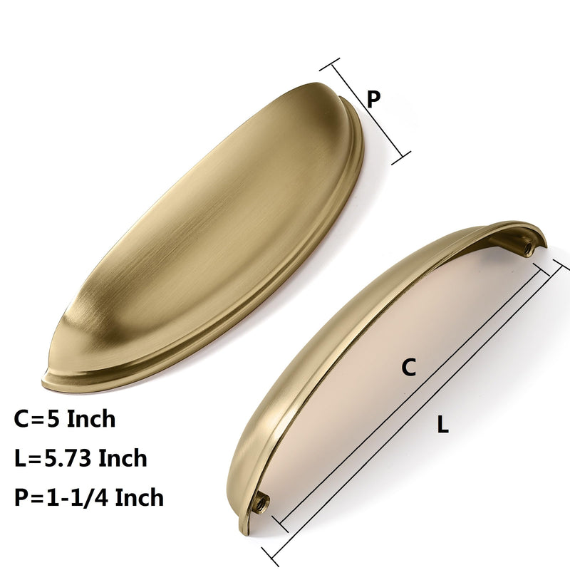 khtumeware 10 Pack 5" Gold Drawer Pulls Brushed Brass Cabinet Cup Pulls Kitchen Hardware Cabinet Handles Drawer Handles Knobs 5 inch Hole Center 5"(128mm) Hole Center 10-pack