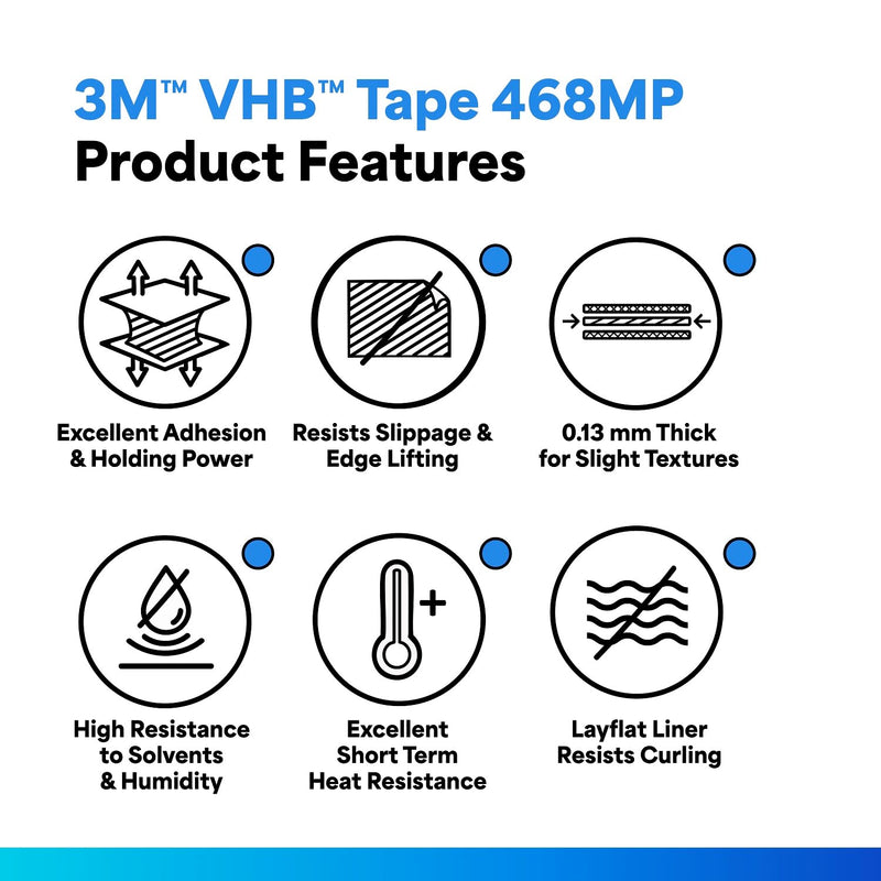 3M 468MP Adhesive Transfer Tape, 0.5" Width x 5yd Length (1 roll)