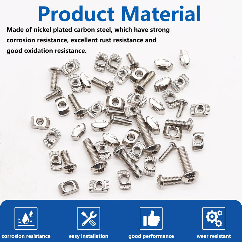 [Australia - AusPower] - 260PCS M3 M4 M5 T Nuts Screws Kit, T Slot Nuts Hammer Head Fastener with Nickel Plated Carbon Steel Button Head Screws for 2020 Series Aluminum Extrusion Profile 