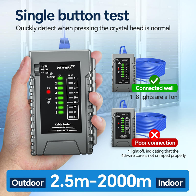 [Australia - AusPower] - NOYAFA NF-468YS Network Cable Tester, Ethernet Cable Tester for RJ11, RJ12, RJ45, CAT5,CAT6, CAT7, Continuity Tester,PoE Testing, UTP/STP Cable Checker, 60VAnti-Burn LAN Network Tools 