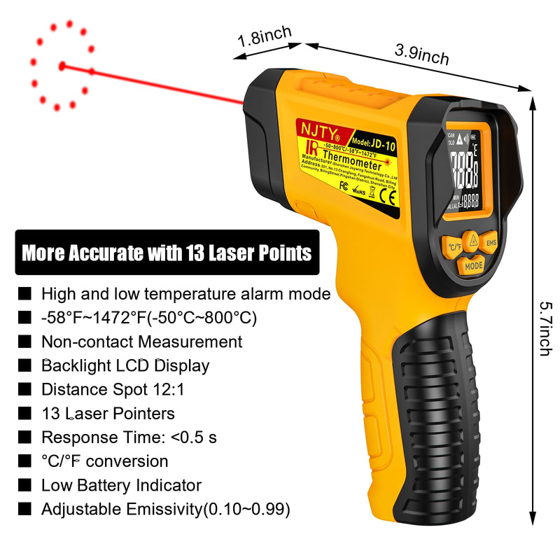 [Australia - AusPower] - Infrared Thermometer Gun, -58℉ to 1472℉, High Precision, Non-Contact Laser Temperature Sensor with Backlit LCD, for Cooking, BBQ, Automotive, Industrial Use -58℉ to 1472℉ 