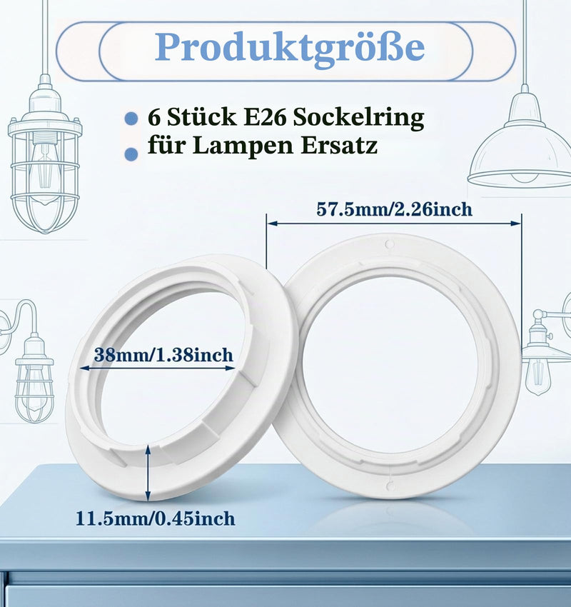 Set of 6 Lampshade Rings for E27 E26, Plastic Screw Ring for Lamp Holder, Standard Socket Lamp Holder, White Mounting Rings as Replacement Parts