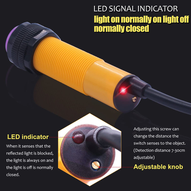 [Australia - AusPower] - Taiss photoelectric Sensor 30cm Adjustable M18 Diffuse Reflection photoelectric Switch Sensor Optical Three Lines PNP NO（Normally Open）Proximity Switch 6-36VDC E3F-DS30P1 