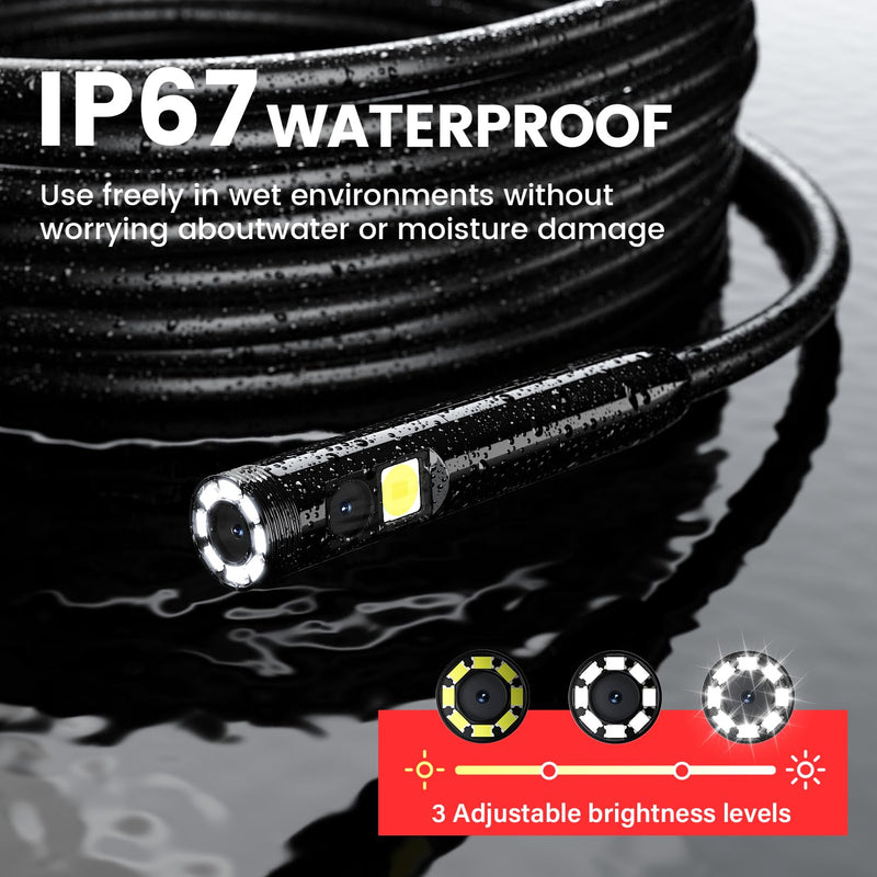 [Australia - AusPower] - Endoscope Camera with Light: 5" Dual-Lens Inspection Borescope Camera for Sewer - 16.4ft Waterproof Industrial Endoscope - Flexible Snake Bore Scope for Plumbing Automotive Red 