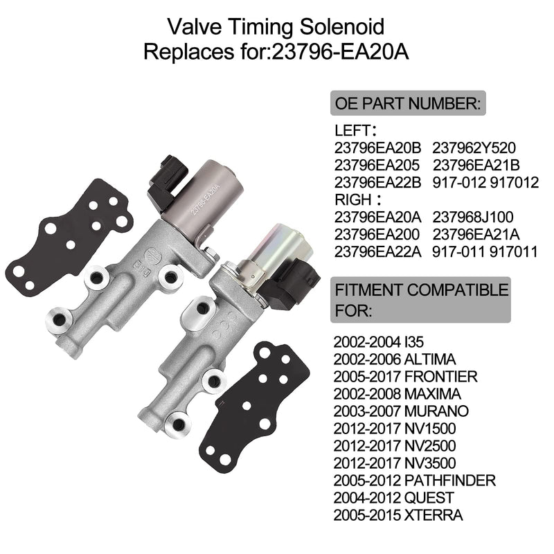 Engine Valve Variable Timing Solenoid Oil Control VVT Left Right Compatible with Nissan Frontier Pathfinder Xterra Quest Maxima Altima Murano 350Z OE# 23796-EA20A 23796EA20B 917-011 917-012 917-011+917-012