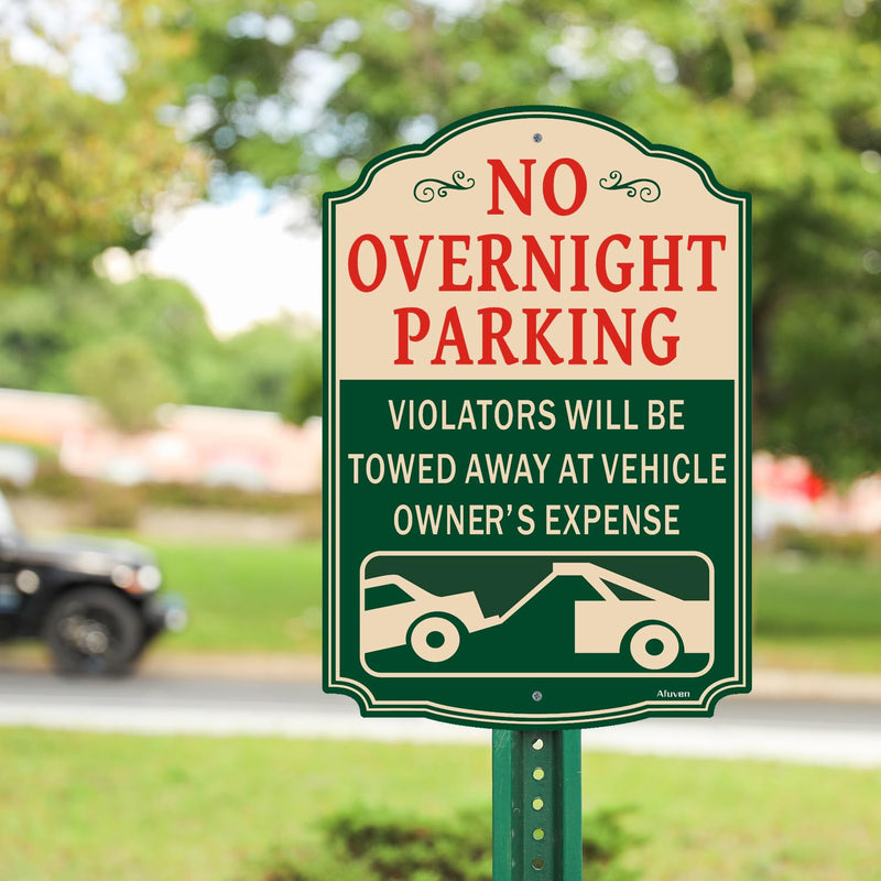 No Overnight Parking Sign Violators Will Be Towed Away at Vehicle Owner’s Expense 14 x 10 Inches Rust Free Aluminum Weatherproof Easy to Install 2 Pack