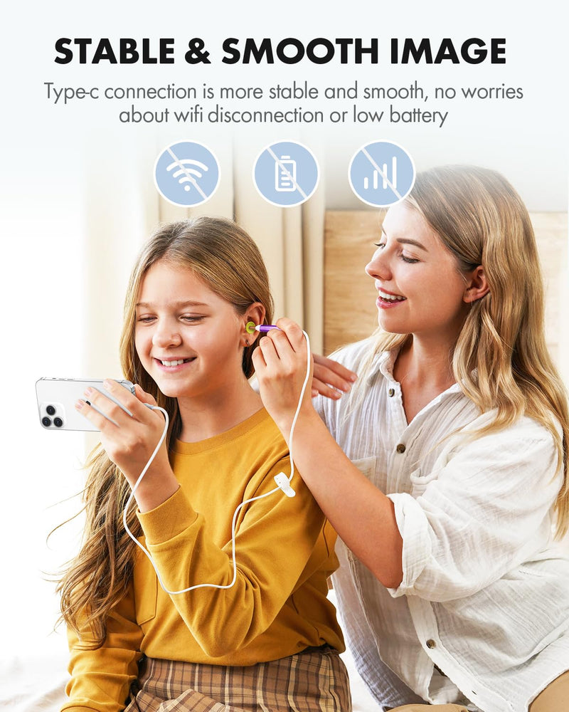 [Australia - AusPower] - Anykit Digital Otoscope with Gyroscope, HD Ultra Clear View Ear Camera with Ear Wax Removal Tools, Video Ear Scope Otoscope with Light, Compatible with Android, iPhone 15 (Purple) 