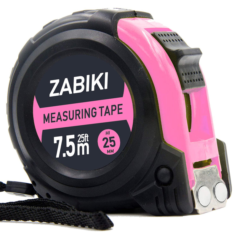 Measuring Tape Measure, 25 Ft Easy to Read Decimal Retractable Dual Side Ruler with Metric and Inches, for Surveyors, Engineers and Electricians, with Magnetic Tip and Rubber Protective Casing, Pink 7.6 m