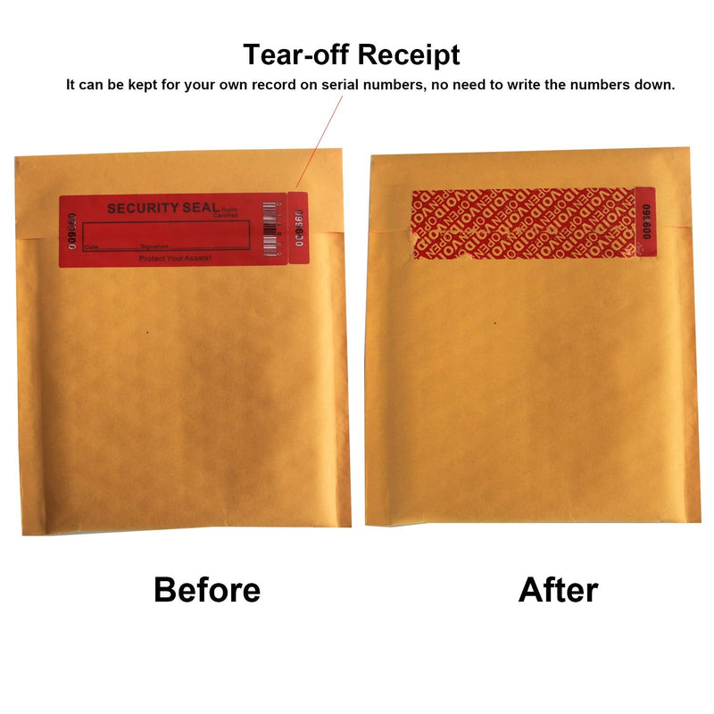 TamperSeals Group - 50pcs Total Transfer Tamper Evident Security Warranty Void Stickers/Labels/Seals (Red, Large 35 x 120 mm, Triple Serial Numbers)
