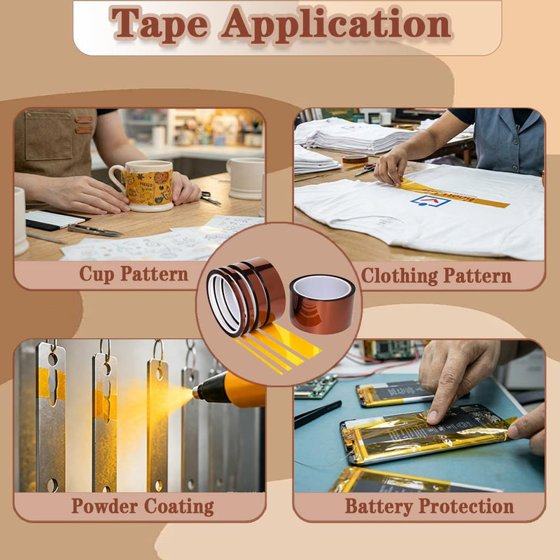 High Temperature Heat Resistant Polyimide Tape,No Residue for Masking,3D Printing,Sublimation Transfer Press,Thermal,Electronic Insulating,Soldering,Circuit Boards,Powder Coating(3/4''×33M×1Roll) 3/4''×33M×1Roll