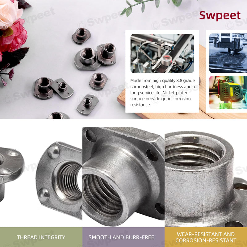 [Australia - AusPower] - Swpeet 32Pcs M6 M8 M10 M12 Black T-Shaped Weld Nuts Kit, Tab Base UNC Carbon Steel Machine Screw, Welding Hood Fasteners Ideal for Furniture Vehicles Caster and Industry Machine Assortment Kit 