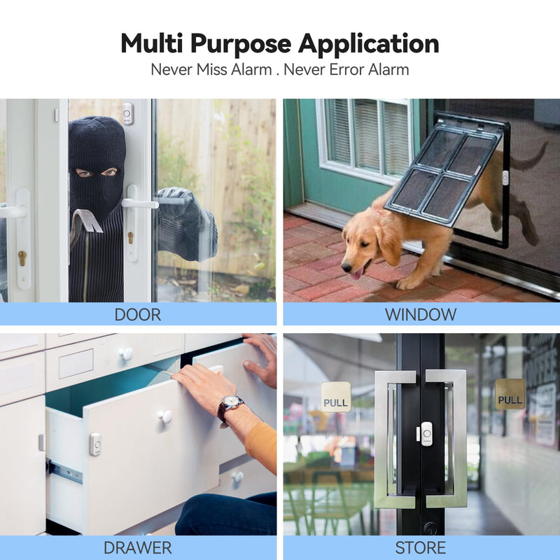 [Australia - AusPower] - Door Window Alarm for Kids Safety VOXON Wireless Door Alarm for Home Security Personal Security Window Alarms Sensor Burglar Door Alarm for Home, Cars, Sheds, Caravans DIY Kit Pack of 4 4PCS 