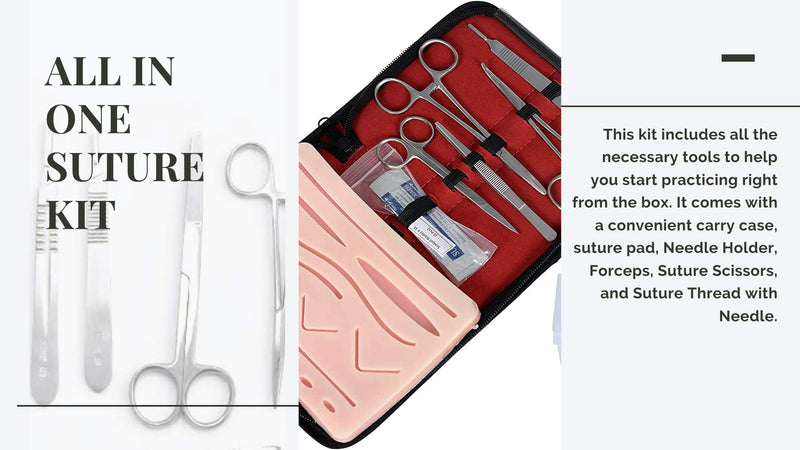 [Australia - AusPower] - Suture Practice Kit for Medical and Vet Students, Complete Real Skin Feel Open Surgical Complete Suture Training Set Silicone suturing pad Practice kit Model for Medical Student 