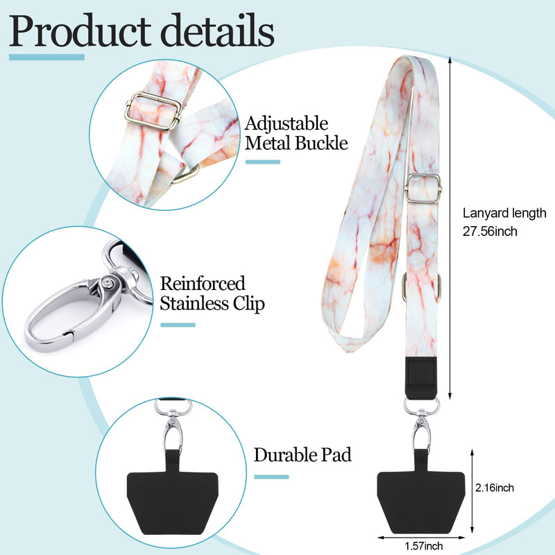 [Australia - AusPower] - Chinco 5 Pcs Cell Phone Lanyard Adjustable Universal Neck Straps with Phone Pads Phone Lanyard Crossbody for Phone Case Key ID Compatible with Iphone and Most Smartphones(Bright Color, Marble Pattern) Bright Color 