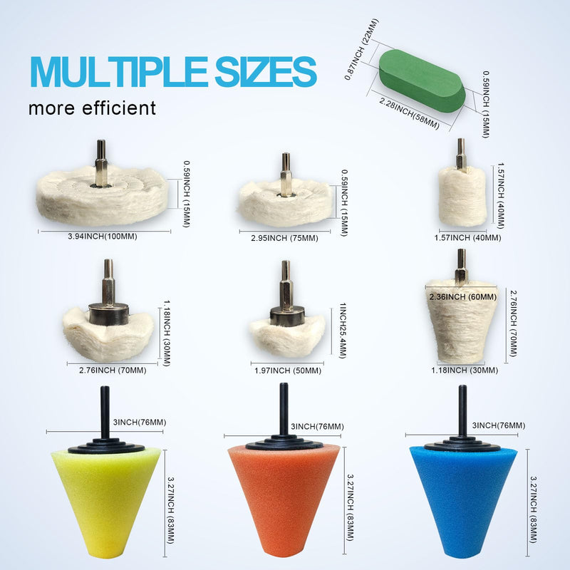 [Australia - AusPower] - Neeki 12-Pcs Polishing and Buffing Kit, Includes 1/4" Shank Drill Buffing Wheels, Polishing Compound, and Sponge Pads for Metal, Wood, Plastic, and More 