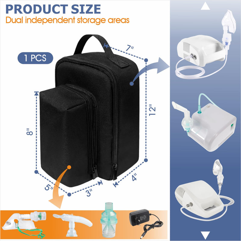 [Australia - AusPower] - Portable Device Carrying Case Travel Organizer, Multi-Purpose Storage Bag with Adjustable Divider, Water-Resistant 600D Fabric, Compatible with Nebulizer Accessories, 7" x 4" x 12" 