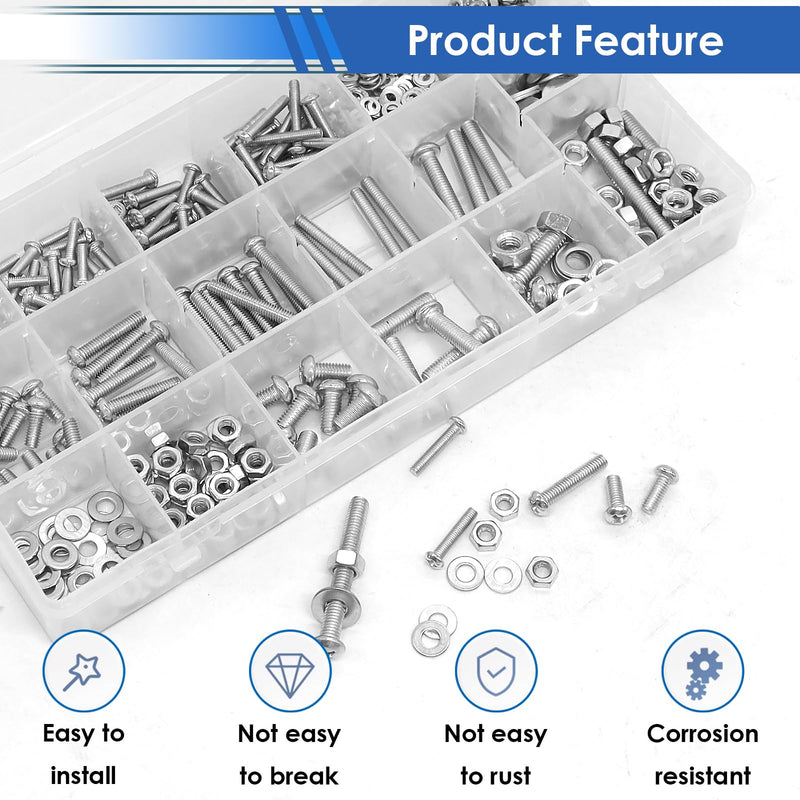 [Australia - AusPower] - smseace 516Pcs Nuts and Bolts Assortment Kit 21-Sizes M3/M4/M5/M6 Nut Bolt Washer Assortment Kit for Machinery, Furniture, Automotive, Motorcycle Repairs 