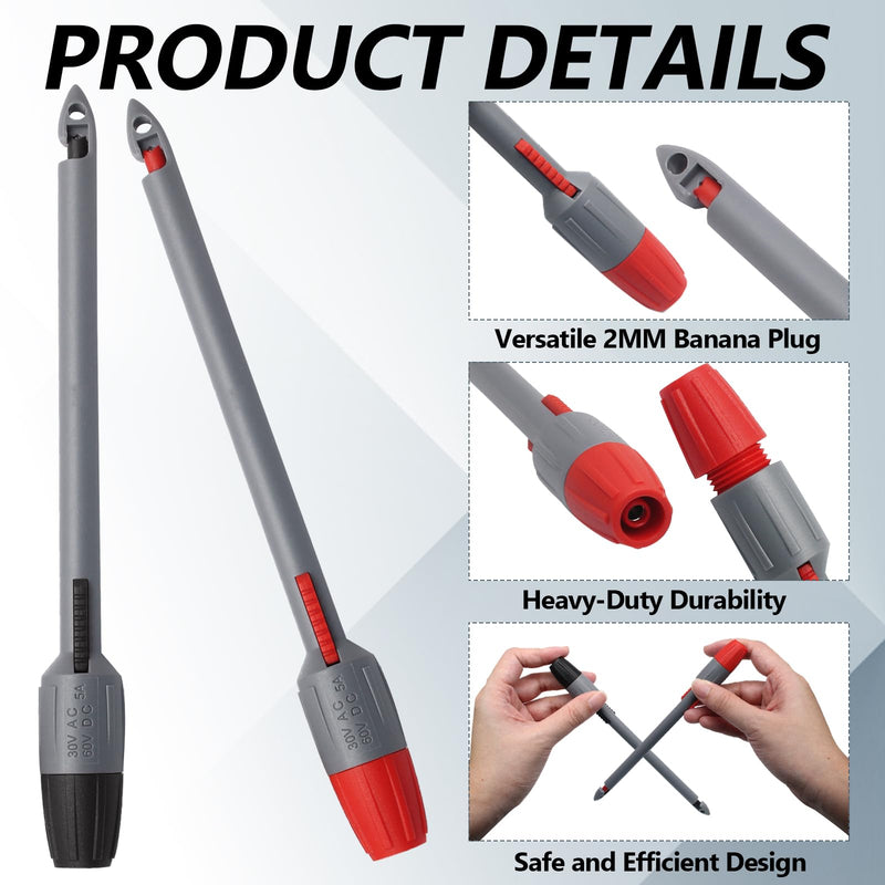 [Australia - AusPower] - 2PCS 2MM Heavy Duty Wire Piercing Probe, Piercing Clip Set Push on Banana Plug Test Leads, Multi Testers Needle Accessories for Electrical Testing Technicians(Extended) Extended 
