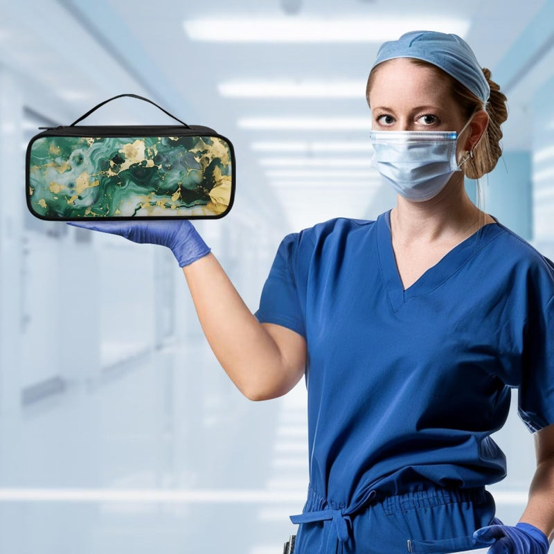 [Australia - AusPower] - Green Marble Stethoscope Case Large Protective Stethoscope Casewith Mesh Pockets Large Hard Organizer Storage Bag for Nursing Accessories Green Marble 