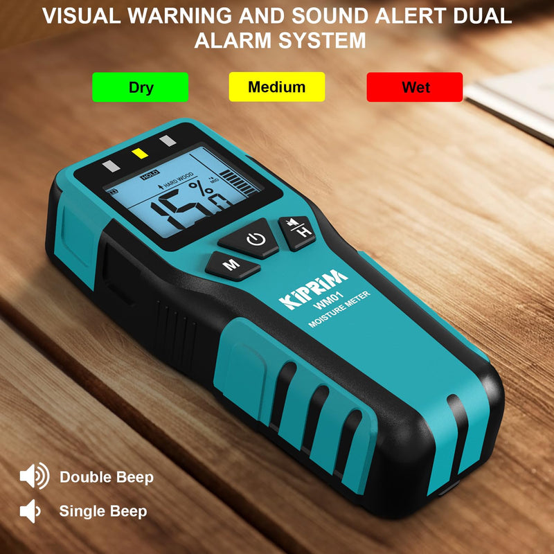 Kiprim Pinless Moisture Meter Home Moisture Level Tester Damp Meter for Floor,Wood, Walls, Concrete – Accurate Non-Destructive Testing Moisture Meter WM01