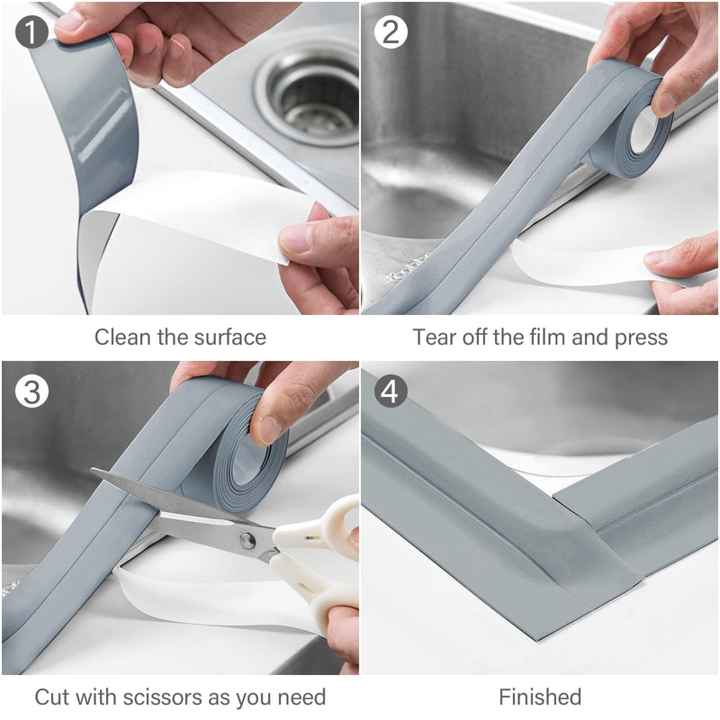3 Rolls 1.5 Inch Caulk Tape Self Adhesive Toilet Caulking Strip Bathroom Sealing Caulk Strip Peel and Stick Bathtub Caulking Tape, 10.5 Feet Each Roll (Grey) Grey