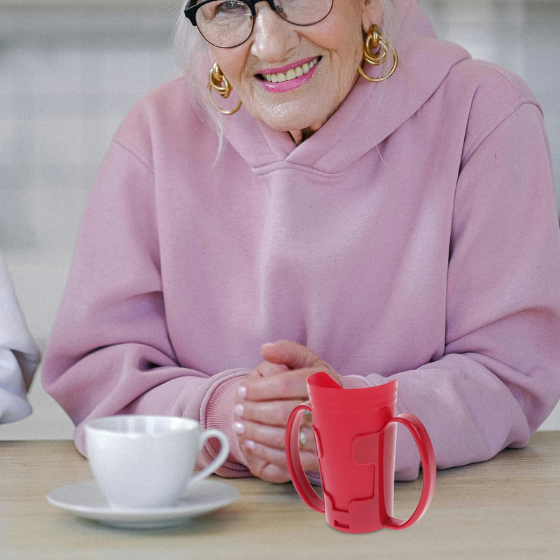 [Australia - AusPower] - Beaupretty Nosey Cup with Handles Cut Out Drinking Cup Dysphagia Cup Hospital Cups for Adults Elderly Disabled Hospital Patients Red 