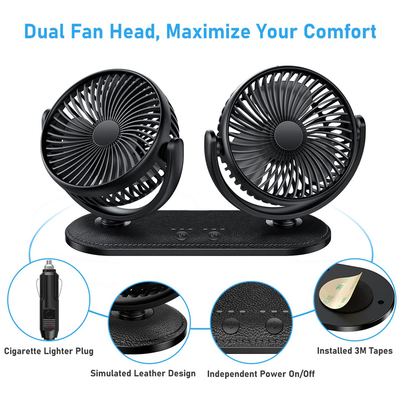 [Australia - AusPower] - TriPole Car Fan 12V / 24V Portable Auto Cooling Fan Dual Head Rotatable Vehicle Fan 3 Speeds Strong Wind Air Circulation Fan for Car Dashboard Electric Fan for Truck SUV Sedan RV Van Boat Golf Cart 