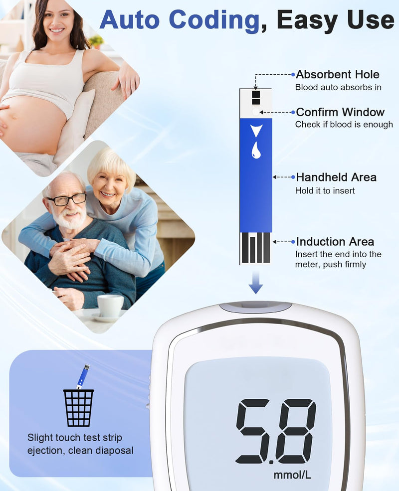 Blood Glucose Test Strips, 100 Count for Diabetes, Accurate, Auto Code, Compatible with All CAKRNPS Glucometer for Easy Blood Sugar Testing (No Monitor)