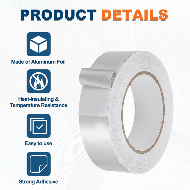 Aluminum Foil Tape (1.6" x 164Feet, 2mil) - Heavy Duty Waterproof Silver Metal Duct Tape High Temperature HVAC Heat Patch with Tool, for Ducting/HVAC/Metal Insulation and Repair 1.6" x 164Feet, 2mil