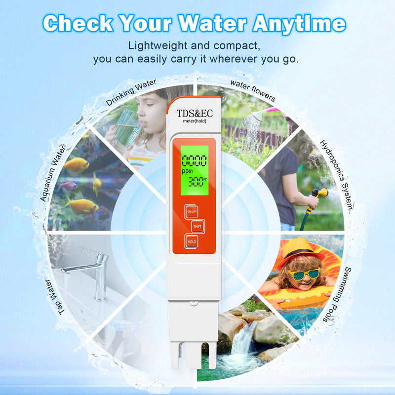 [Australia - AusPower] - TDS Water Tester,New 4 in 1 Tds Meter Digital Water Tester - TDS EC & Temperature(°C,°F) Meter,Accurate & Reliable Digital Testing Kits for Hydroponics, Aquarium, RO/DI System (Orange) Orange 