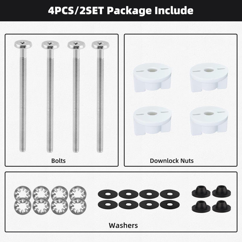 Universal Toilet Seat Bolts Kit, 4PCS/2SETS 3 Inches Toilet Seat Screws | Compatible with Kohler/American Standard/TOTO/Glacier Bay, Stainless Steel Toilet Seat Screws Replacement, Easy to Install 2 Stainless Steel Bolts of 3"