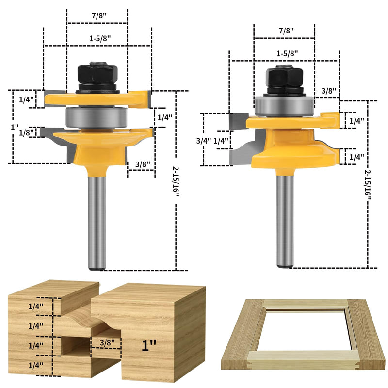 1/4" Shank Router Bit Set 3PCS Raised Panel Cabinet Door Making Router Bits | Cabinet Door Router Bits,Cemented Carbide Router Bits,Router Door Window Bits (Tenon Cutter Diameter: 1-5/8") 3PCS 1/4" Shank Router Bit Set
