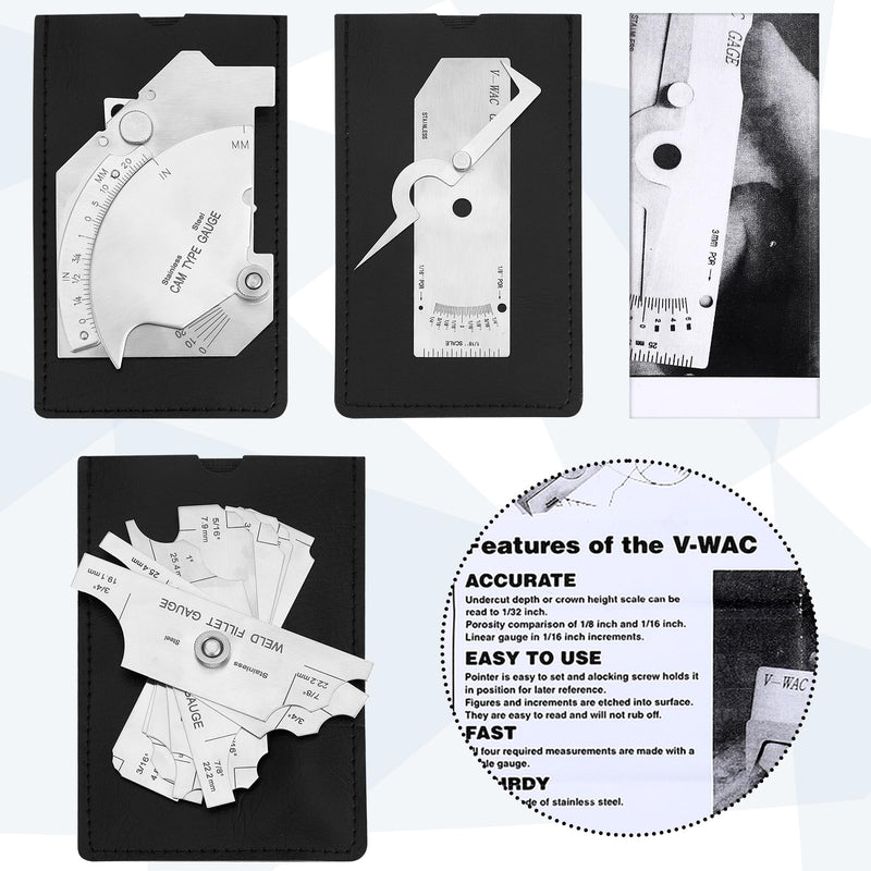 [Australia - AusPower] - Hicarer Set of 3 Gauge Kit Included 7 Piece Fillet Weld Gauge Gage Set, Single Weld Gauge and Stainless Steel Bridge Cam Gauge Kit, Weld Gauge Inspection Kit Welding Measuring Tools 