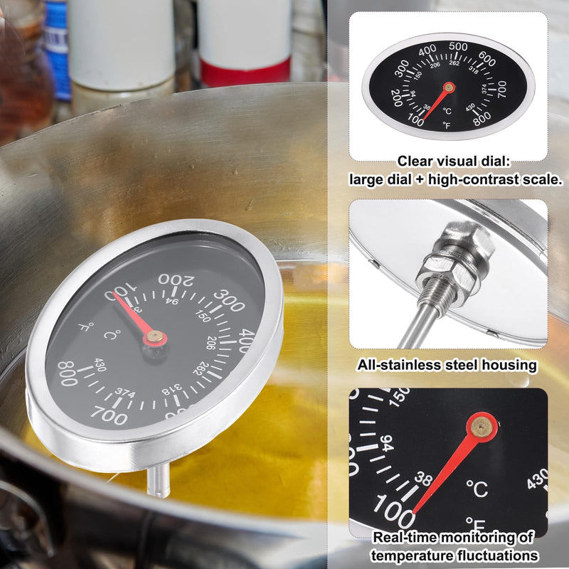 [Australia - AusPower] - MECCANIXITY Bimetal Thermometer with 0.13in Stainless Steel Stem & 75x48mm Size, 38-430°C Temperature Range, Shatterproof Glass Lens - Industrial Grade 