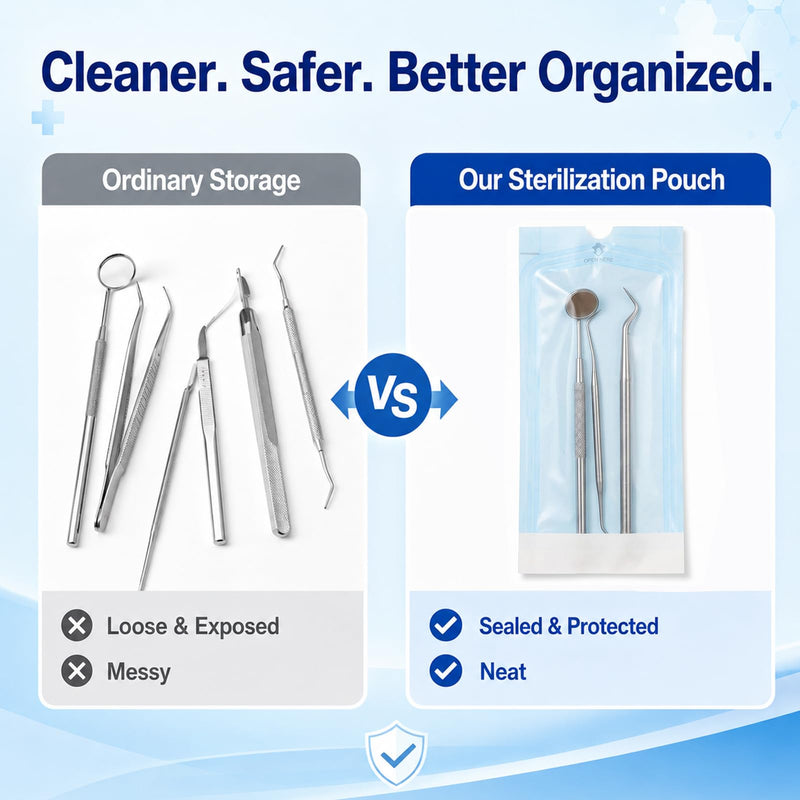100 x Disposable Sterilisation Bags with SK Closure, Self-Adhesive, Steri Bags for Autoclaves (9 x 16.5 cm)