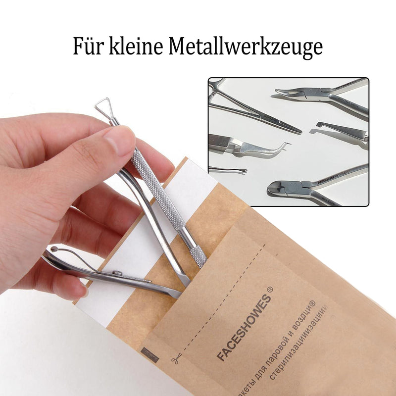 100 x 200 mm Sterilisation Bags, 100 Pieces Self-Adhesive Nail Device Cleaning Bags for Cosmetics and Nail Devices, Steriliser Accessories, Sterilisation Bag 100*200MM brown