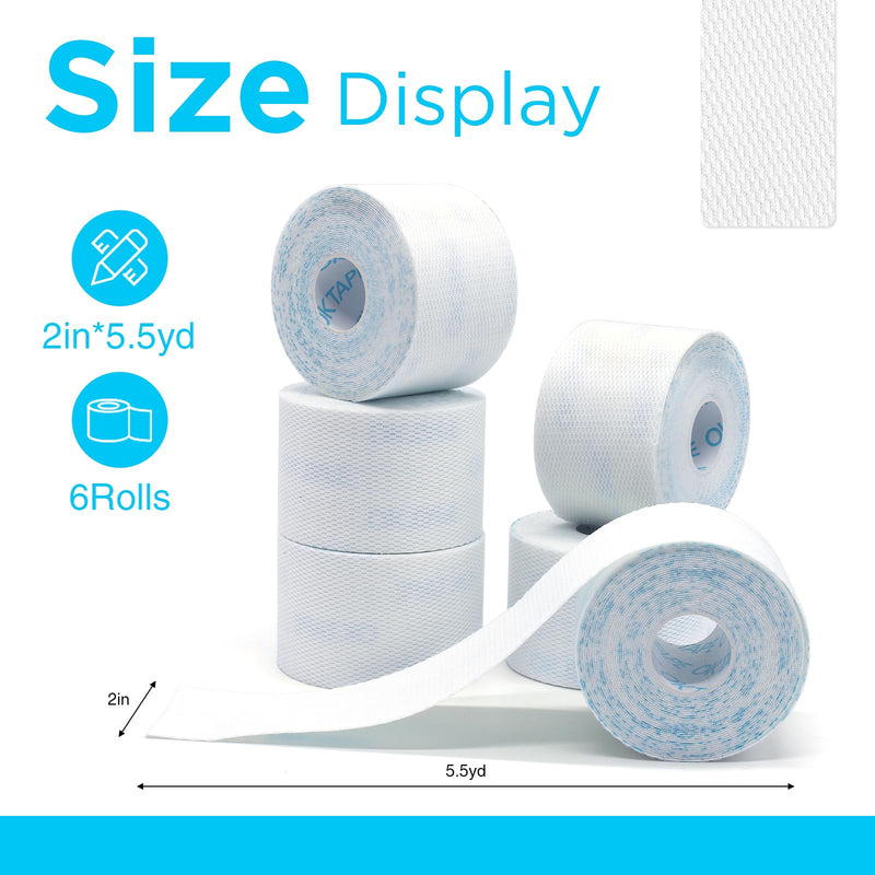OK TAPE Hypoallergenic Surgical Tape 2 inch x 5.5yd |6 Rolls,Dry Medical Tape for Skin, Tube, Dressings, Wound First Aid Tape 2in x 5.5yd