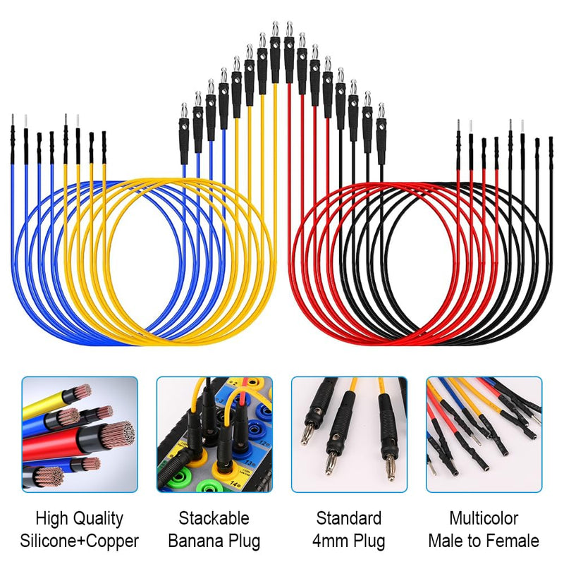 [Australia - AusPower] - Banana Plug Jumper Wires Kit, 16pcs 4mm Stackable Breadboard Jumper Test Lead, Male to Female, Universal Breakout Test Leads for Electrical Testing 