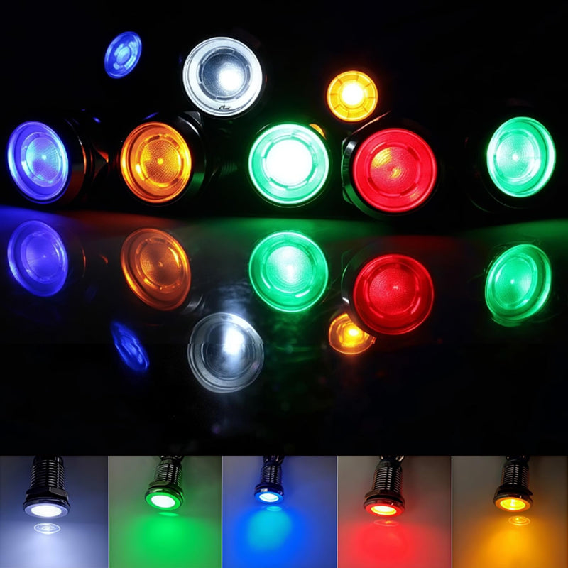 Joycabin 10pcs 10mm LED Indicator Lights AC/DC 12-24V Metal | Waterproof 10 mm LED indicator lights with 15 cm cable, suitable for car, motorcycle, boat, van and DIY projects (5 colors) Red/Green/Yellow/White/Blue