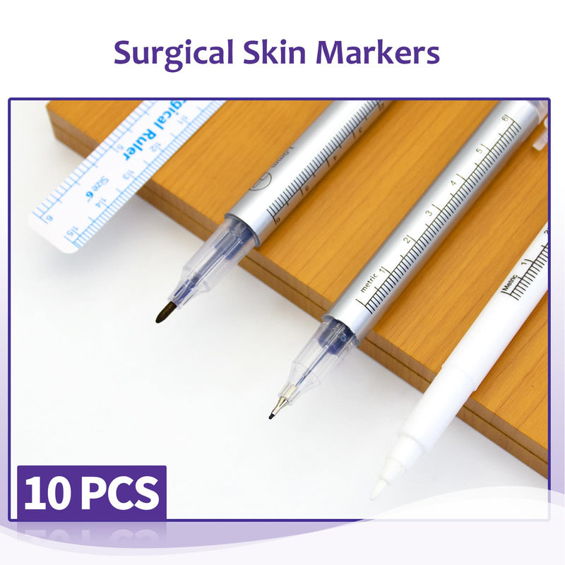[Australia - AusPower] - Surgical Skin Marker Professional 10Pcs Sterile Tattoo Stencil Tip Markers Pen Scribes with Paper Ruler Individually Wrapped White Violet for Microblading Eyebrow Lip Marking (0.5mm & 1.0mm) 